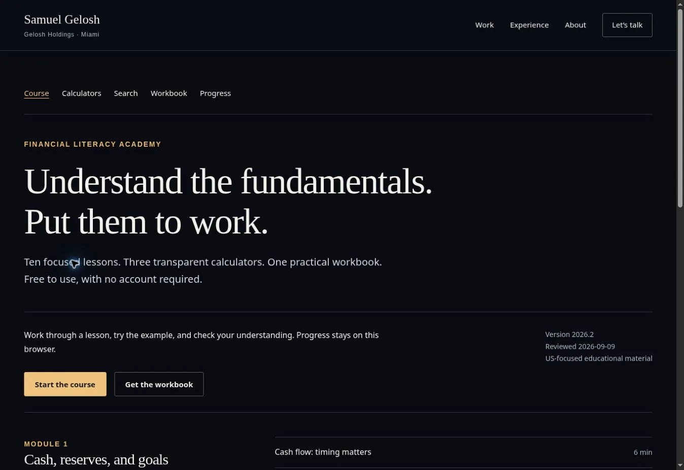 Financial Literacy Academy captured interface